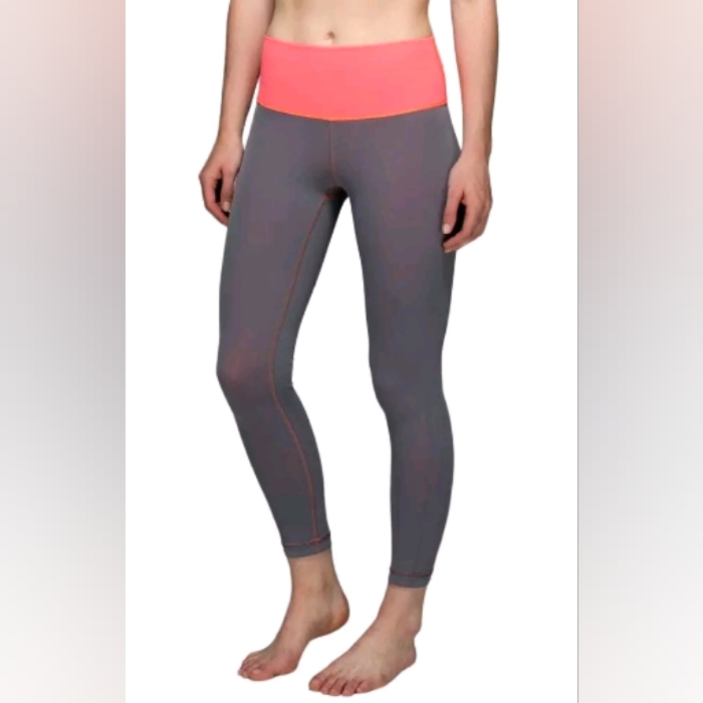 Lululemon Pink Gray High Times Pant Reversible 7/8 Leggings Yoga Workout 0